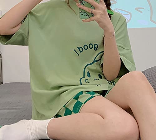 Damen Kurz Pyjama Set,Grüner Dinosaurier-Druck Mit Rundhalsausschnitt,...