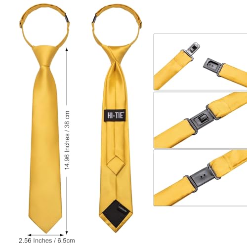 Image of Hi-Tie Pretied Boys Ties Solid Color Kids Adjustable Necktie Lapel Pin Clip Set Age 8-12 Wedding School Graduation