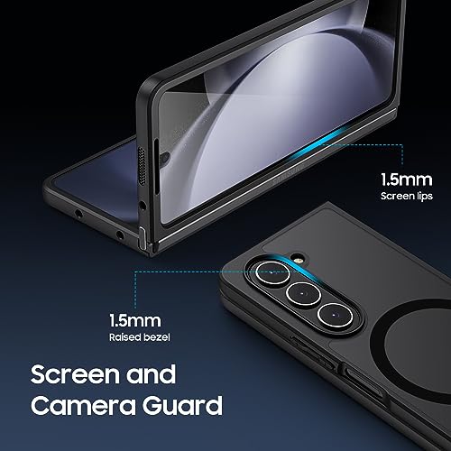 Image of MAKAVO Magnetic for Samsung Galaxy Z Fold 5 Case [Compatible with MagSafe] Slim Translucent Matte Hard Back & Soft Black Bumper, Military Grade Drop Proof Cover, Shockproof Phone Case