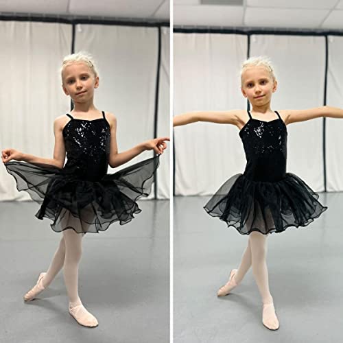 Zaclotre Little Girls Sequin Leotard Sparkly Strap Ballet Leotards Tutu Dress Ballerina Outfit Dance Costume for Kids Black Size 3-4 Toddler - Thumbnail 6