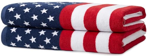 BEN KAUFMAN SALES CO Printed Beach Towel Set - Oversized Beach Towel for Kids - Quick-Dry & Soft Cotton with Printed Design - Luxury for Swimming - 30 x 60 American Flag/100 Dollar Bill (Pack of 2)