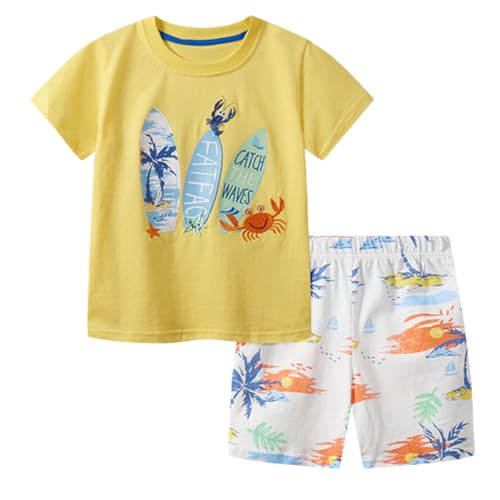 Image of KISBINI Toddler Boys Summer Clothes Set Hawaiian Cotton T-Shirt and Shorts Set Dinosaur Sharks Clothing Set
