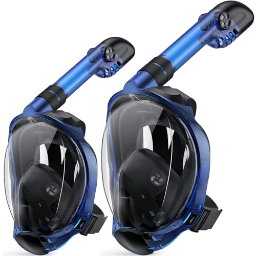 Greatever G2 Adults Kids Full Face Snorkel Mask 2 Pcs,Safe Breathing,Anti-Leak&Anti-Fog Snorkeling Mask with Camera Mount