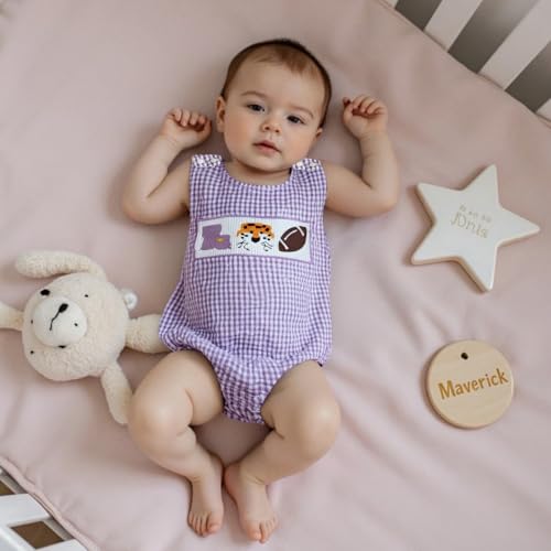 Baby Girl Boy Football Outfit College Football Bubble Romper Sleeveless Plaid Overalls Bodysuit Game Day Clothes4