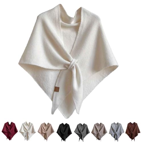 Générique ChâLe En Laine MéLangéE De Couleur Unie Pour Femmes,Cardigan Noué,ChâLe Triangulaire Pour Femme,Poncho Enveloppant Pour Voyage,Doux Et...