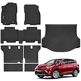 Floor Mats & Cargo Liner with Backrest Mat for 2013-2018 Toyota RAV4 (Nor for Hybrid or Prime) All Weather Protection TPE Rubber Full Set Automotive Floor Mats Waterproof Non-Slip RAV4 Accessories