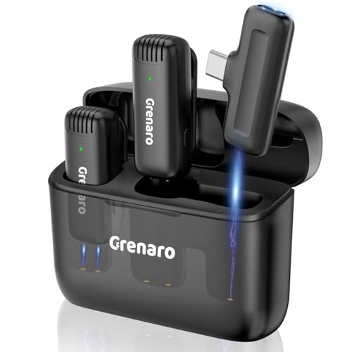Image of GRENARO J13 Wireless Mic for YouTube, 3-Level Adjustable MicNoise Reduction Lapel Mic with Charging Case, Wireless Mic for Video Recording, YouTube, Facebook, Video Production (Double)
