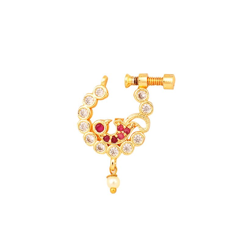 OPAL TOUCH Women Nose pin/Nath Nose Ring Traditional Jewellery-Red-White Gold Nose Pin (Pink) (B0CC63HNS3) Amazon Price History, Amazon Price Tracker