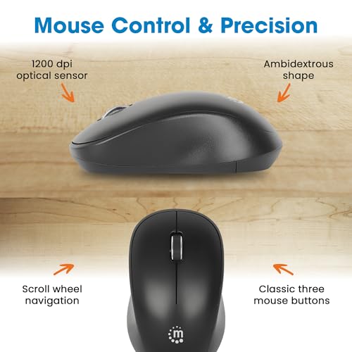 Image of Manhattan Wireless Keyboard and Mouse Combo Set - Full-Size, Quiet Typing, 1200 DPI Precision, Universal Compatibility, USB Receiver - 180771