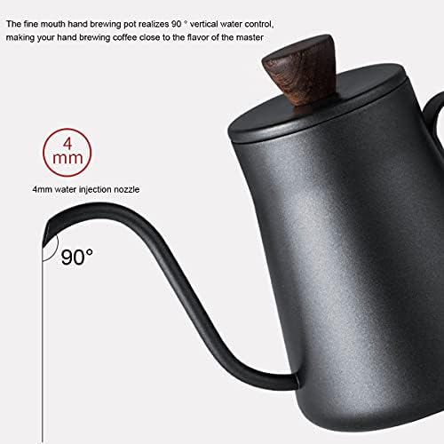 Porssaut Coffee Gooseneck Kettle Long Narrow Spout Pot Stainless Steel Pour Over Hand Drip Kettle Maker Hanging Ear with lid 400ml Quick Heating Matte Black