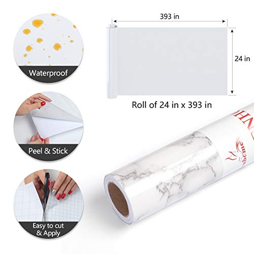 Yenhome 24" X 393" Large Size White Gray Faux Marble Peel And Stick Countertops Kitchen Wallpaper Waterproof Self Adhesive Shelf Liner For Kitchen Cabinets Removable Wall Covering #TOP5