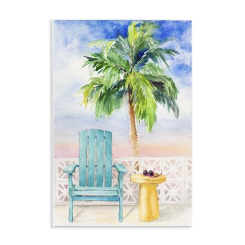 Image of Stupell Industries Tropical Beach Chair Palm Tree Seaside Painting, Design by Lanie Loreth, 13 x 19, Blue
