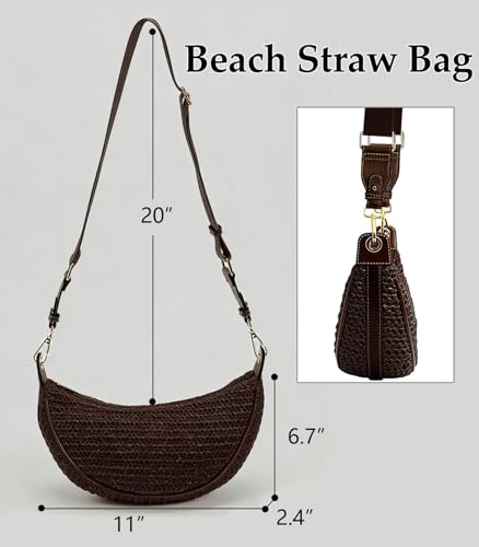 Image of Straw Crossbody Bags for Women Beach Woven Hobo Handbag Summer Chic Crescent Shoulder Purses with Adjustable Strap 2026