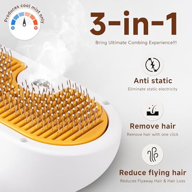 Pet Steam Brush for Dog & Cat ¨C 3-in-1 Spray Hair Removal Comb ¨C Steam for Shedding & Grooming ¨C Water Brush for Long & Short Haired Pets ¨C Spritz Defur Comb ¨C Includes Waterless Shampoo-3IOK2LOd
