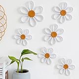 KUNHEHO Boho Wall Decor Set of 6 Daisy Flower Wall Decor Nursery Wall Decor Bohemian Macrame Wall Hanging Decor for Nursery Home Bedroom (White)