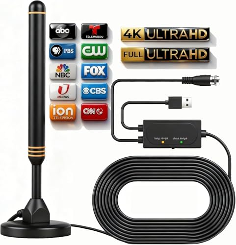 TV Antenna Indoor Antenna for Smart TV for Long Range Reception and All Smart TVs HD Digital Antenna with Amplifier Signal Booster for Local Channels Supports 4K 1080p-Orange