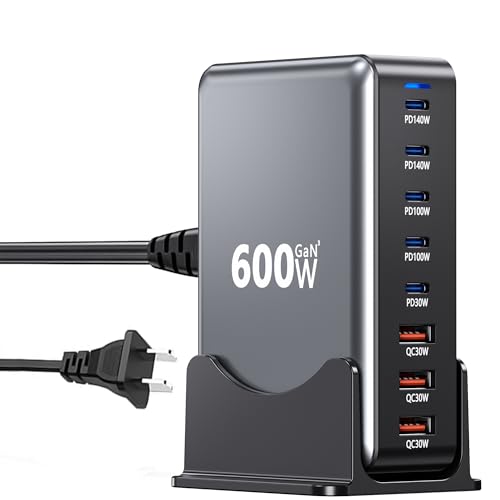 600W USB Charging Station,8-in-1 Multiple USBC Charger Block,Dual PD 140W Laptop Fast Charger Adapter,Multiple Devices Hub Compatible with MacBook Pro/Air,DELL,iPhone15/16,GalaxyS24/S23 and More