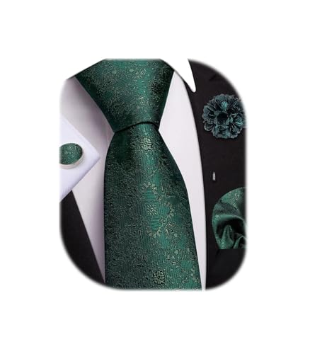Image of Dubulle Mens Tie and Lapel Pin Paisley Striped Floral Necktie for Men Pocket Square Cufflinks 4PCS Set Wedding Party