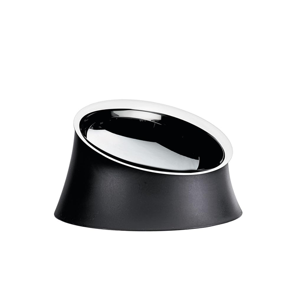 Alessi Wowl BM13/28 - Designer dog bowl, Slanted to Facilitates dog feeding, Thermoplastic resin and Stainless steel 18/20, 28 cm, Black