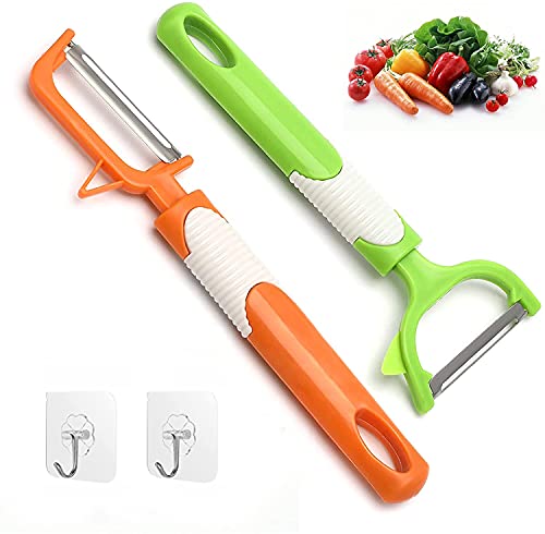 HUIXIZS paquete de 2 peladores especiales, fácil de limpiar, pelador de frutas y verduras duradero, artículos de cocina (naranja/verde, 2) Cover