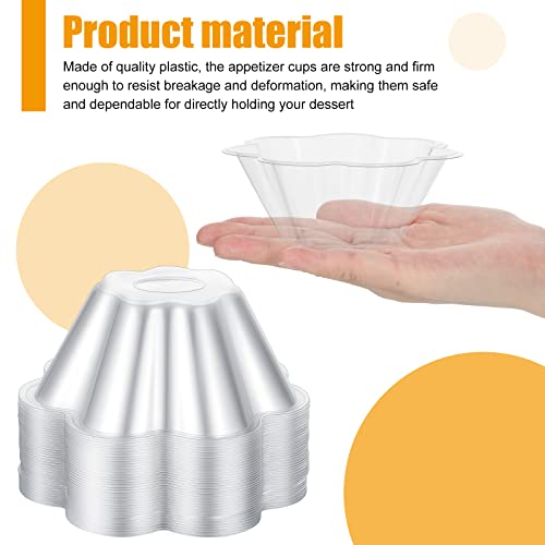 150 Pcs 8.45 Oz Clear Plastic Dessert Cups Flower Shape Ice Cream Bowls Flower Dessert Bowls Floral Appetizer Cups Disposable Flower Plastic Bowls For Serving Parfait Fruit Salad Sundae Chocolate #TOP2