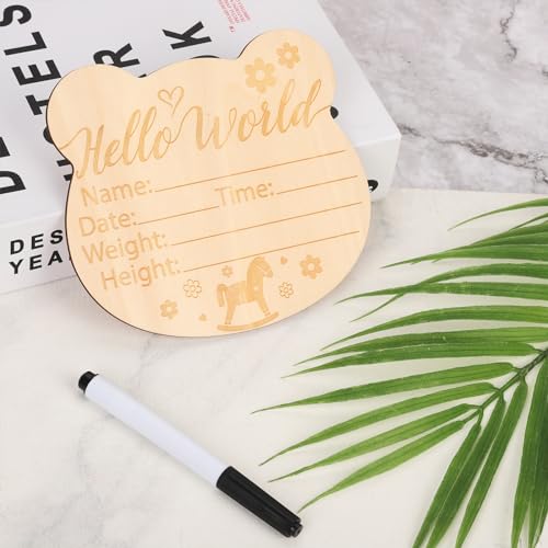 Image of Baby Announcement Sign, 5.91x5.35 Inch Wooden Hello World Newborn Sign Newborn Announcement Sign Birth Announcement Cards Baby Name Cards for Baby Gift (Style 2)