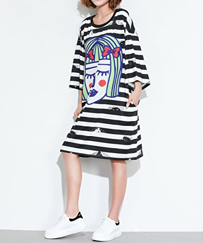 Ellazhu Women Fashion Strips Wide Sleeves Casual T...