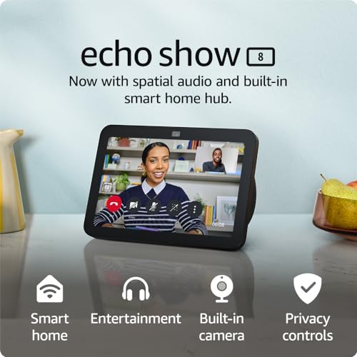 Echo Show 8 (3rd Generation, 2023 release) | HD smart touchscreen with spatial audio, smart home hub and Alexa | Charcoal