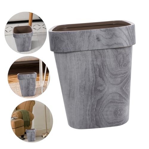 Caneca de basura plástica con diseño vintage de madera gris claro miniatura 7