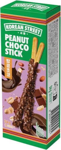KOREAN STREET Peanut Choco Stick - 3 galletas con cobertura que contiene cacao y trocitos de cacahuete tostado 54 g