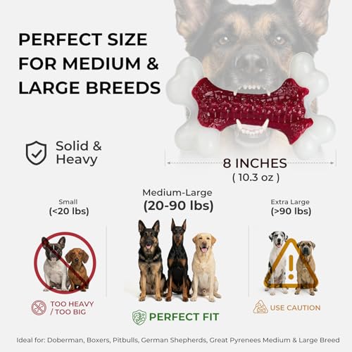 Kseroo Indestructible Dog Toys for Aggressive Chewers: Beef Flavored Hard Nylon Bone Chew Toys for Medium Large Breed Dogs (20-90 lbs), Red