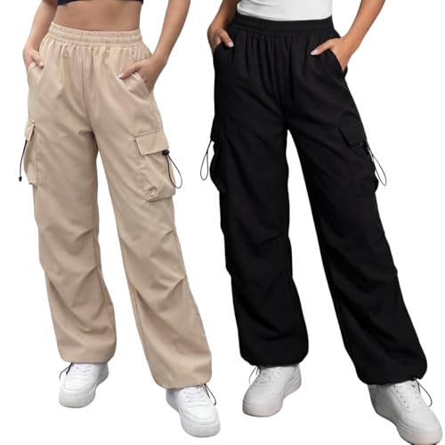 Image of GRECIILOOKS Women's Cargo Pants|Trousers |High Waist Cotton Trouser |Flared Parachute Pants with Side Pockets | Cargo Pant|Elegant for College & Events