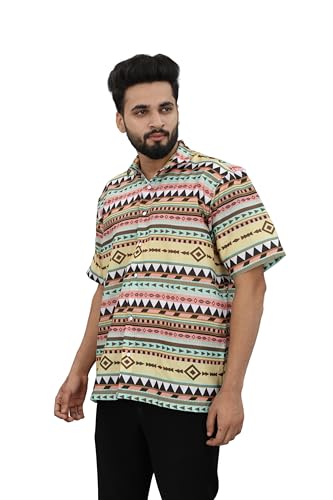 Image of Half Sleeve Relaxed Fit Men's Casual Shirt | Cotton Blend Oversized Shirts for Men Loose fit | Oversized Printed Shirts for Men | Men's Half Sleeve Relaxed Fit Shirt Fashion