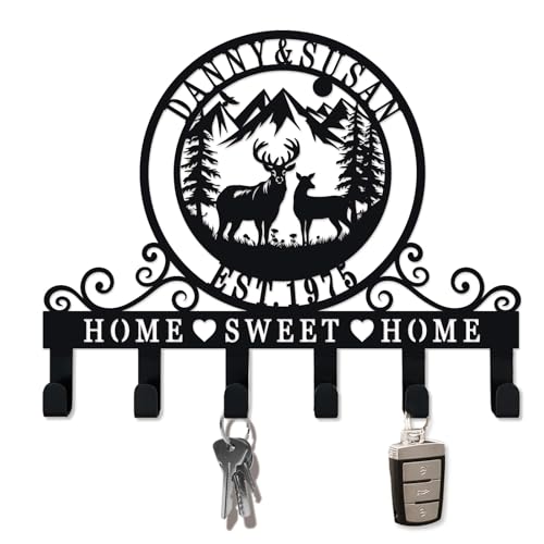 SIFZYJGN Personalized Anniversary Wedding Gift, Custom Metal Key Holder Wall Mount, Coat Rack Wall Mount, Key Hooks,Coat Hanger for Entryway, Bathroom, Hallway, Kitchen, Living Room