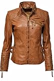 Zimmert Leather Übergangsjacke Damen Biker Echtleder Lederjacke Modell: Amy gesteppt washed used-look Slim-Fit Braun (40, Cognac)