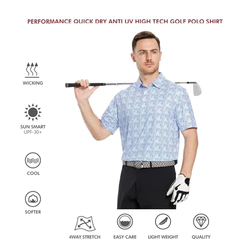 Image of Golf Shirts for Men Dry Fit Short Sleeve Print Performance Moisture Wicking Polo Shirt