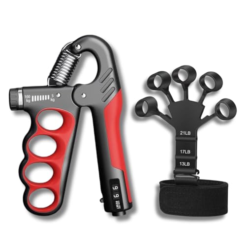 2pcs Hand Grip Strengthener Trainer - Finger Grips Strengthener - Hand Gripper (5-100KG) with Adjustable Resistance - Silicone Finger Stretcher Finger Exerciser for Men/Women (Red)