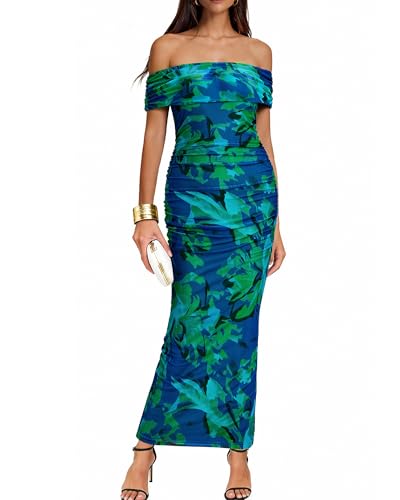 Image of BTFBM Cocktail Dresses for Women 2026 Elegant Classy Off Shoulder Bodycon Mesh Slit Floral Maxi Spring Summer Dress