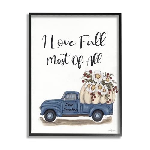 Stupell Industries Love Fall Most All Blue Truck Giant Pumpkin Black Framed Wall Art, 16 x 20