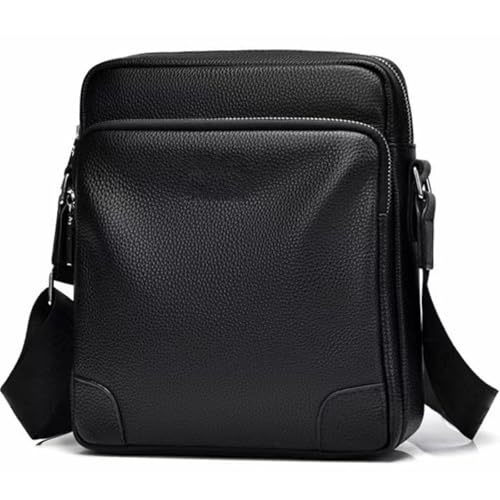 Eshow Umhängetasche Herren aus Echtem Leder, Kleine Schultertasche für Männer, Crossbody Shoulder Sling Bag Herrentasche Handytasche für Alltag Freizeit Arbeit Büro Uni Reise Schwarz