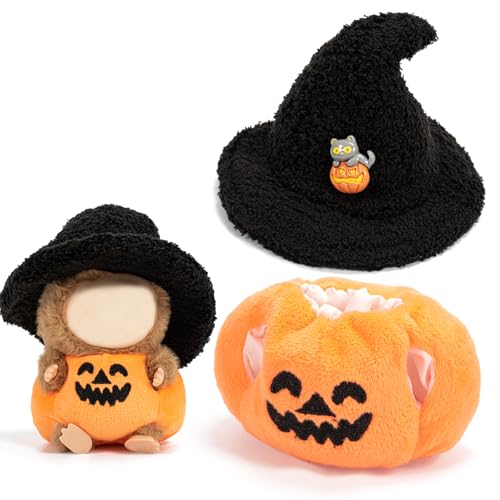 Doll Clothes, 2-Piece Halloween Pumpkin Witch Costume Set for 17cm / 6.7inch Dolls, Black and Orange Outfit Dress Up Clothing Set Dolls Accessories ( Not Include Doll )