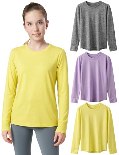 Image of Liberty Pro 3 Pack Youth Girls Active Long Sleeve Shirts | Dry Fit, Performance, Thumbholes, Athletic Tees for Kids and Teens