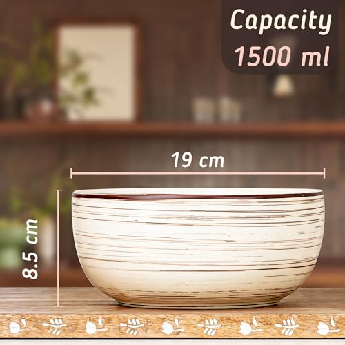Image of The Earth Store Brown Spiral Ceramic Bowl 1500 ML, Set of 2 | Versatile Bowl for Serving, Mixing, Snacks, Dal, and More Perfect for Gifting & Daily Use