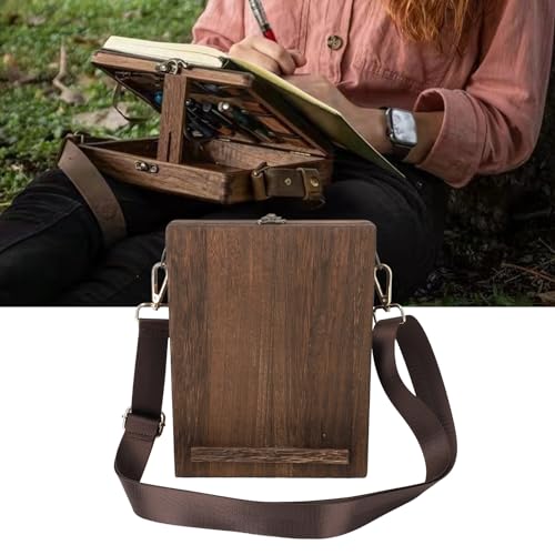 Writers Messenger Wooden Box, Wood Satchel Briefcase with Pen Slot, Portable Artist Tool Bag for Outdoor Painting