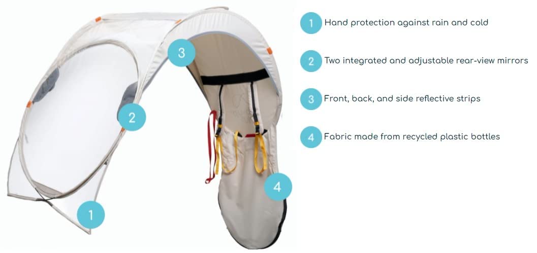 Bub-up Plus La Protection Pluie vélo en Version Plus Qui remplace Le vêtement de Pluie (imperméable, Veste, Cape, Parka, Poncho…). Options complémentaires par Rapport à la Version Classique.