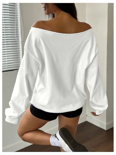 Women's Y2K Jersey Sweatshirt Number Print Off Shoulder Sweatshirt Long Sleeve Asymmetrical Shoulder Loose T Shirt2