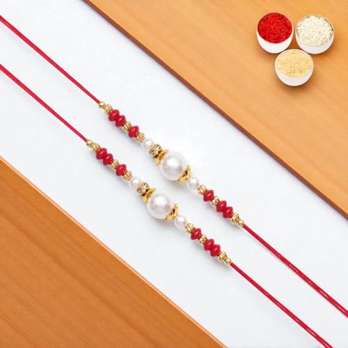 Ghasitaram Gifts Jaiccha Rakhi for Brother Rakhis Online Set of 2-6210 Pearl Rakhi