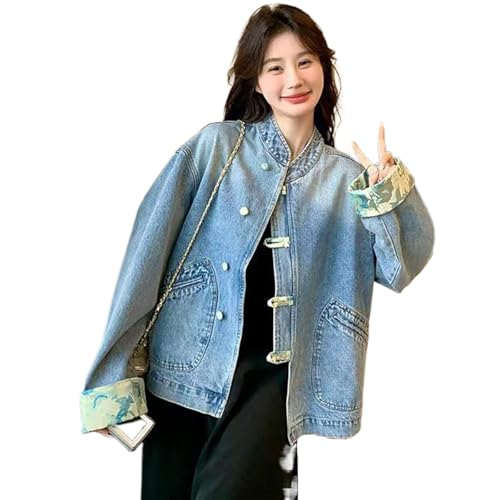 Amazon.com: NCDUANSAN New Chinese button women's denim jacket