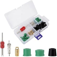 71PCS Car Air Conditioning Repair Kit, Yellow Jacket HVAC Hose Gasket Tool Set, Universal Valve Core Remover A/C Maintenance Accessories with 50 Hose Gaskets, 10 Valve Cores, 10 Valves