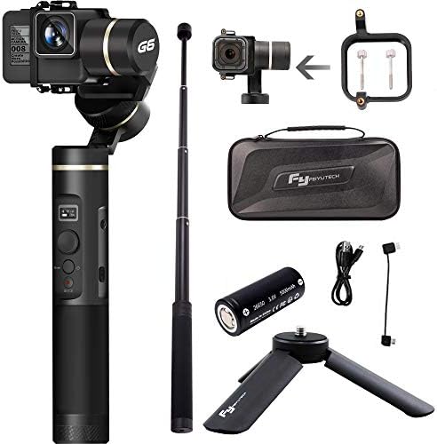 Feiyutech G6 3-Axis Splash Proof Handheld Gimbal Stabilizer WiFi + Bluetooth for Action Camera GoPro Hero 6 5 4 3 Sessions YI Cam 4K AEE Action and More(Mini Tripod, Extension Rod,Gopro Sessions)